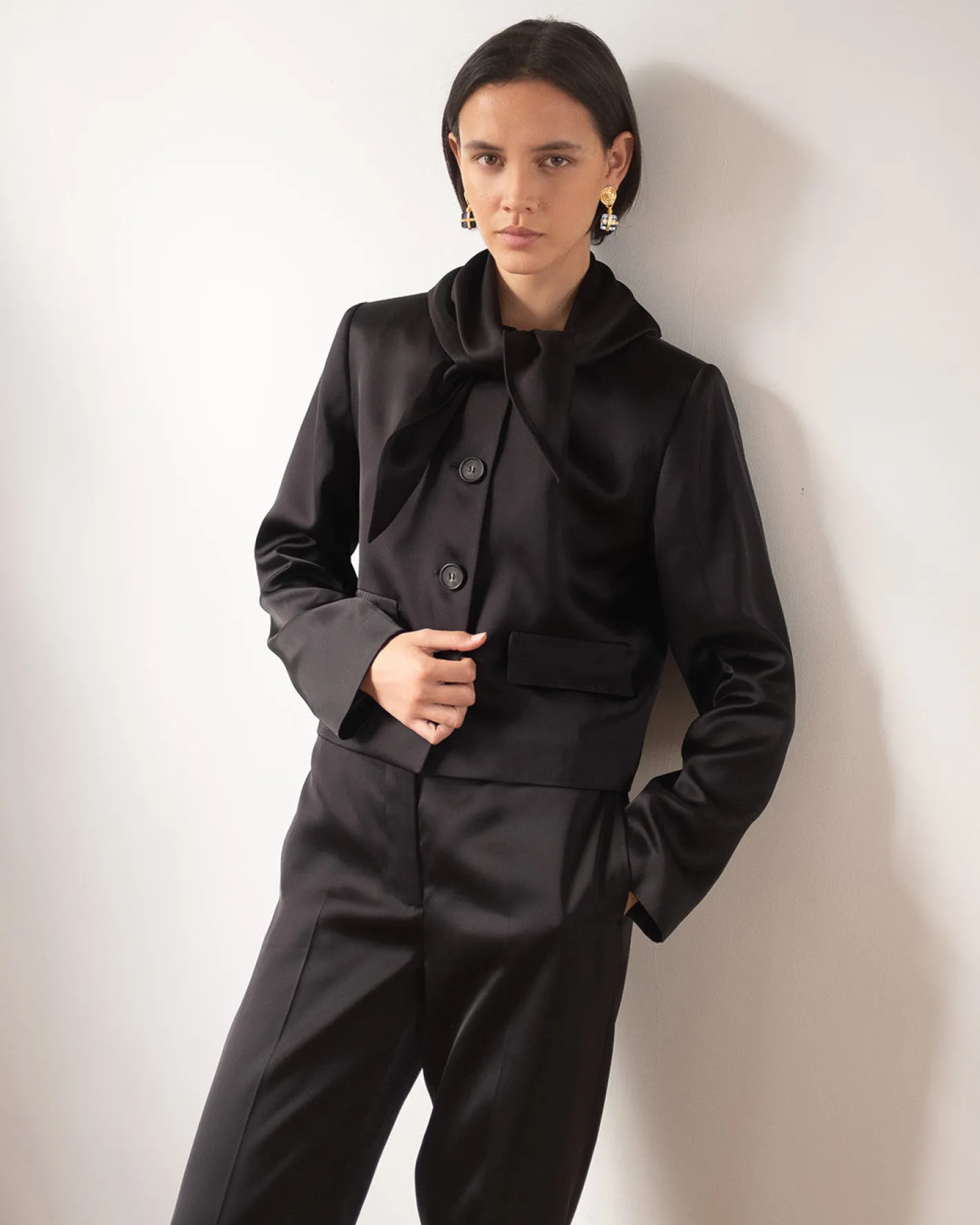 New Cleo Jacket Duchesse Satin Black Tailoring | Jackets