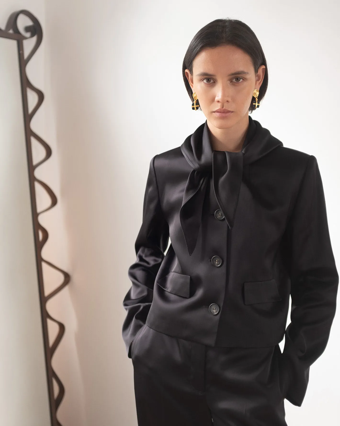 New Cleo Jacket Duchesse Satin Black Tailoring | Jackets