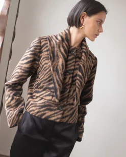 Outlet Cleo Jacket Wool Blend Jacquard Tiger Beige Jackets | Jackets