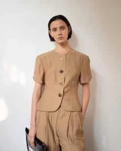 Best Cody Blouse Viscose Linen Blend Caramel Shirts & Blouses | Tailoring