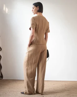 Best Cody Blouse Viscose Linen Blend Caramel Shirts & Blouses | Tailoring