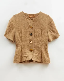 Best Cody Blouse Viscose Linen Blend Caramel Shirts & Blouses | Tailoring