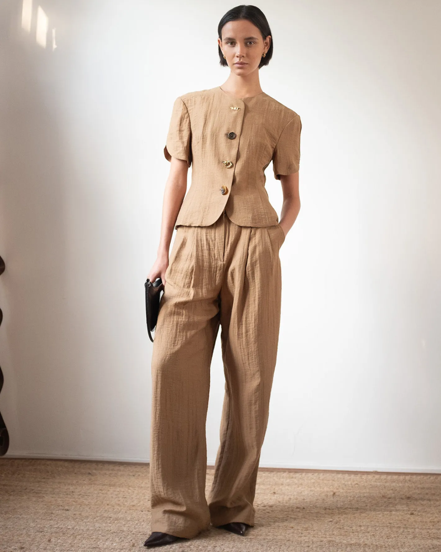 Best Cody Blouse Viscose Linen Blend Caramel Shirts & Blouses | Tailoring