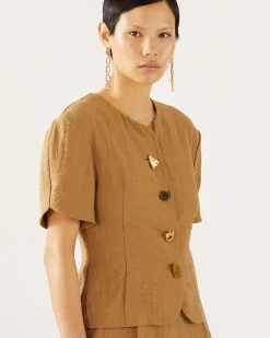 Best Cody Blouse Viscose Linen Blend Caramel Shirts & Blouses | Tailoring