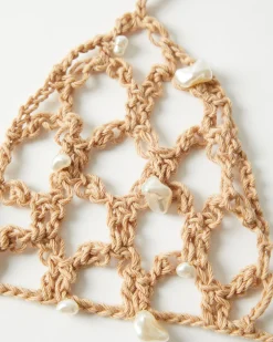 New Crochet Bra Organic Cotton Tan with Faux Pearls Knitwear | Clothing
