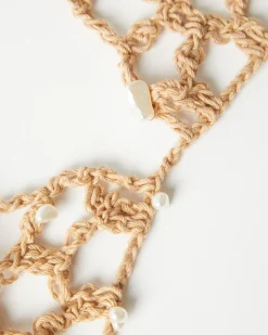 New Crochet Bra Organic Cotton Tan with Faux Pearls Knitwear | Clothing