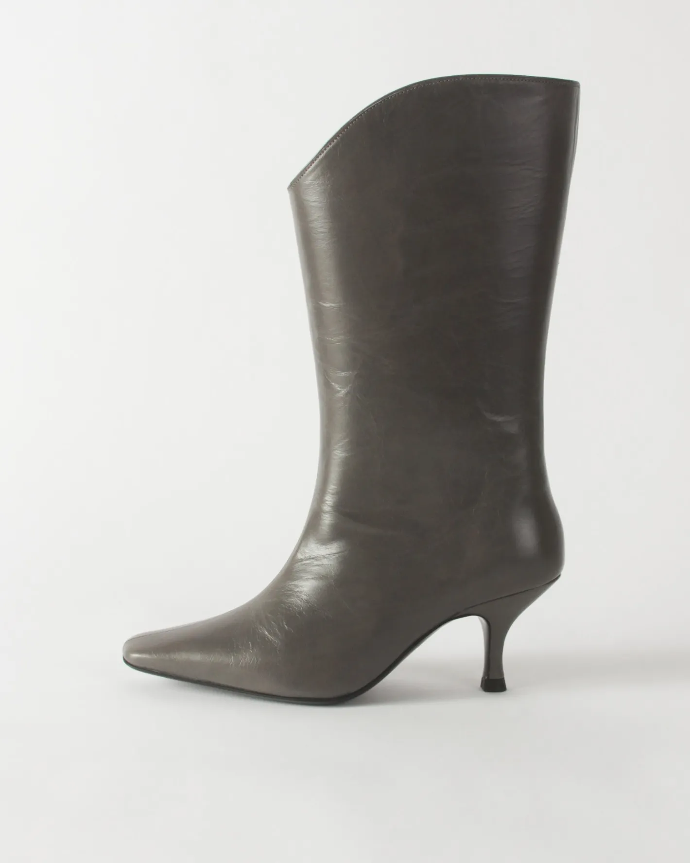Outlet Curved Boot Leather Ematite Boots