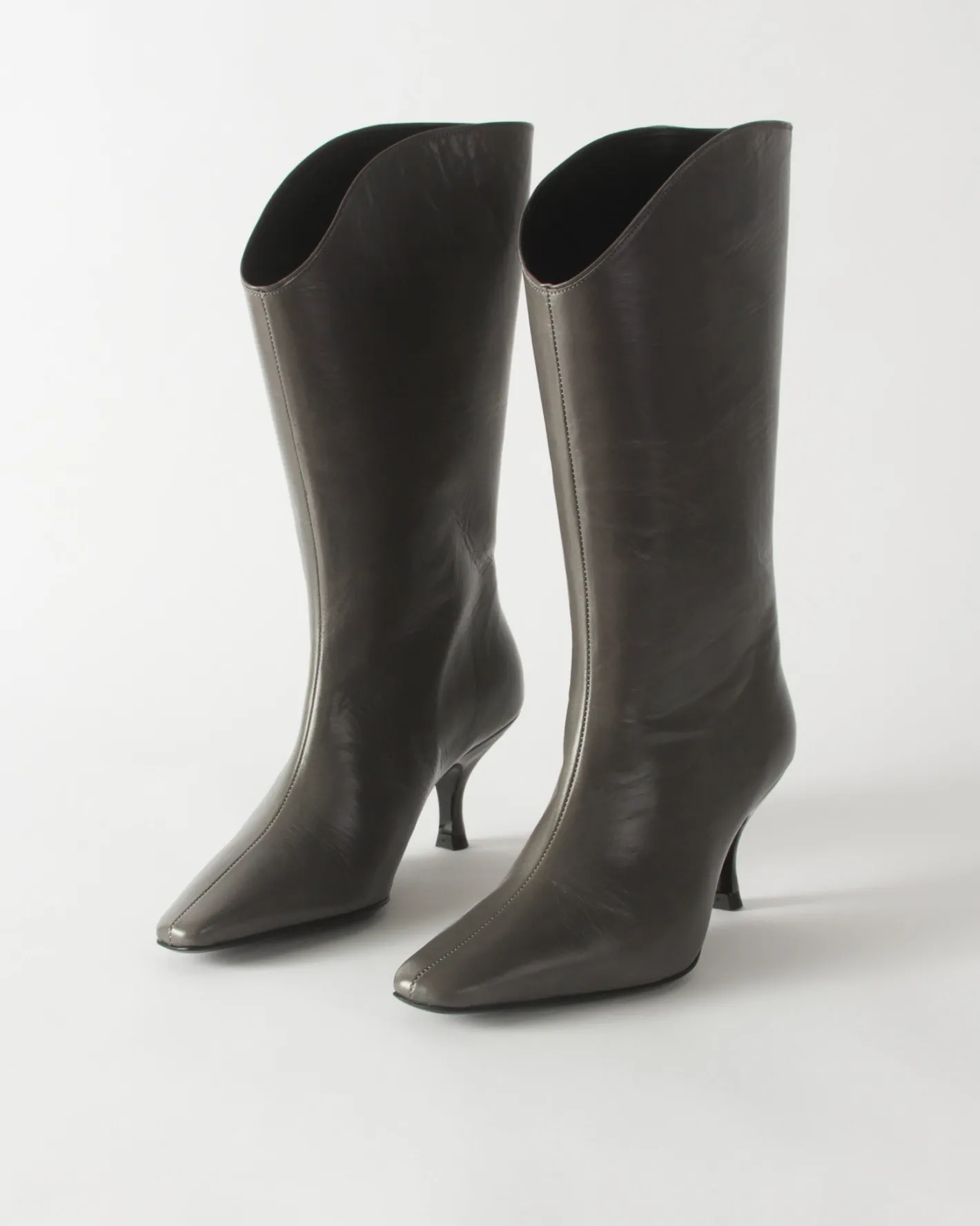 Outlet Curved Boot Leather Ematite Boots