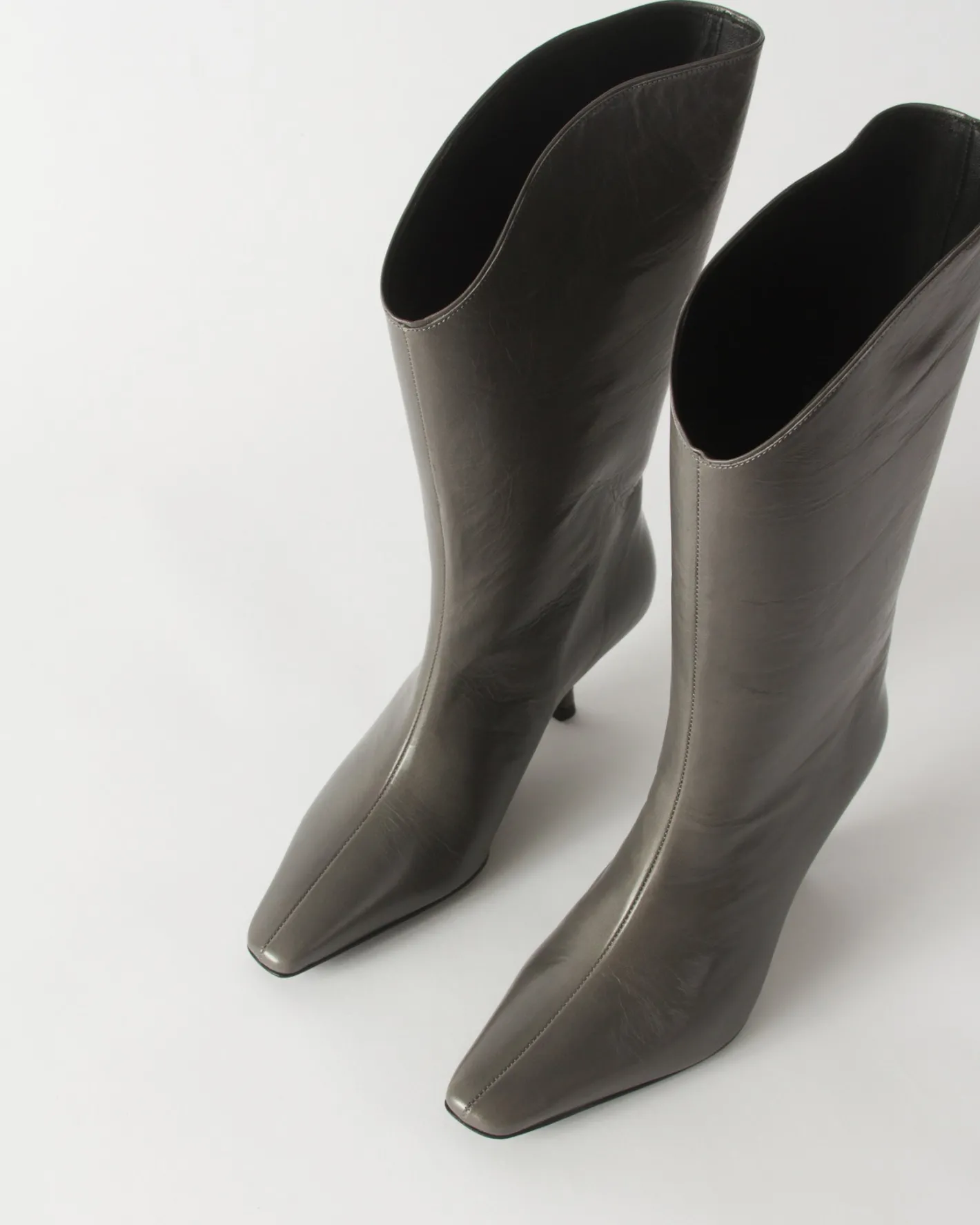 Outlet Curved Boot Leather Ematite Boots
