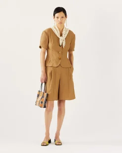 Fashion Doris Shorts Viscose Linen Blend Caramel Tailoring | Clothing