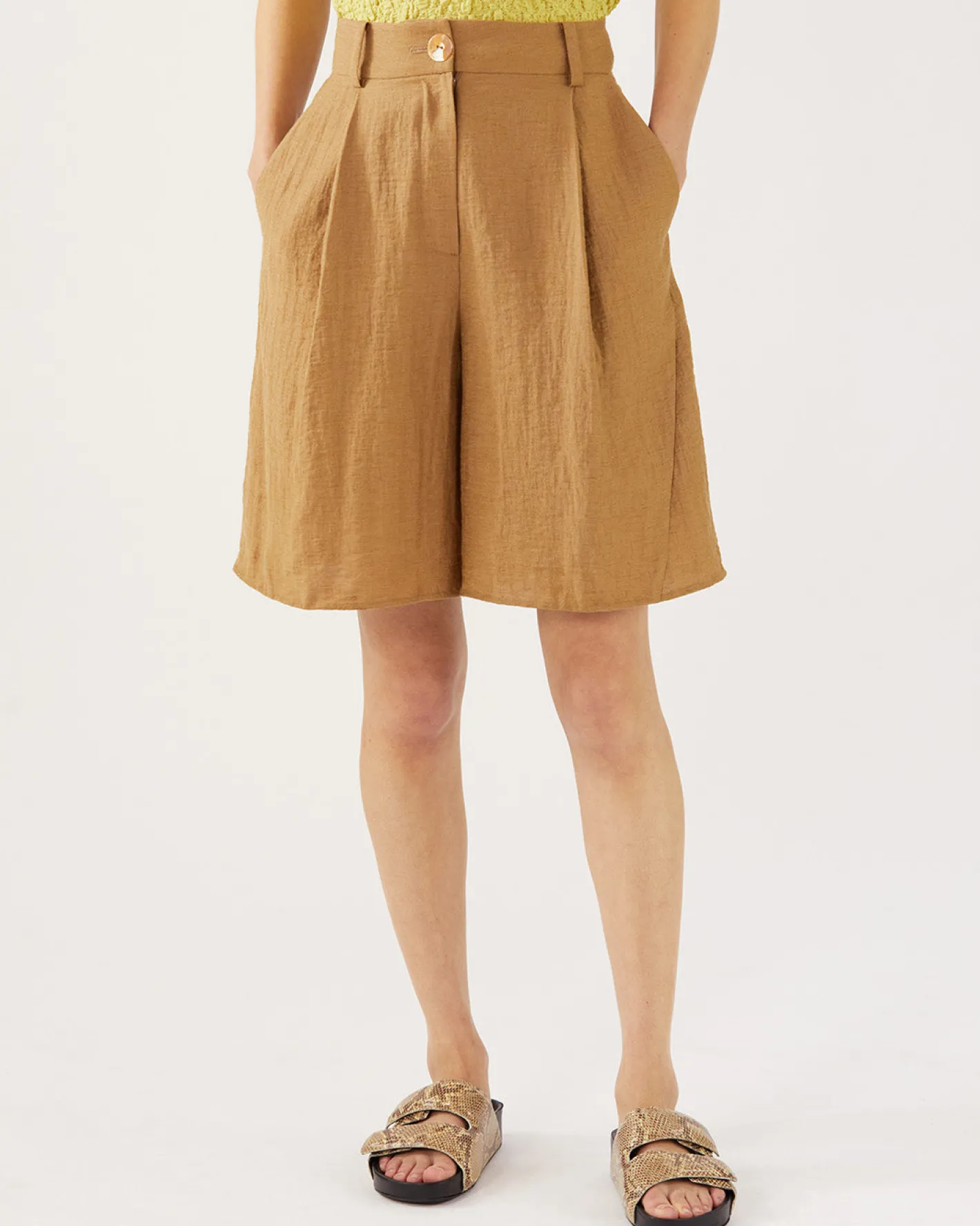 Fashion Doris Shorts Viscose Linen Blend Caramel Tailoring | Clothing