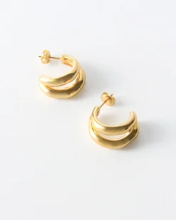 Outlet Double Hoops Gold Plated Earrings