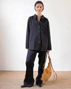 Clearance Ellis Shirt Duchesse Satin Black Shirts & Blouses | Clothing