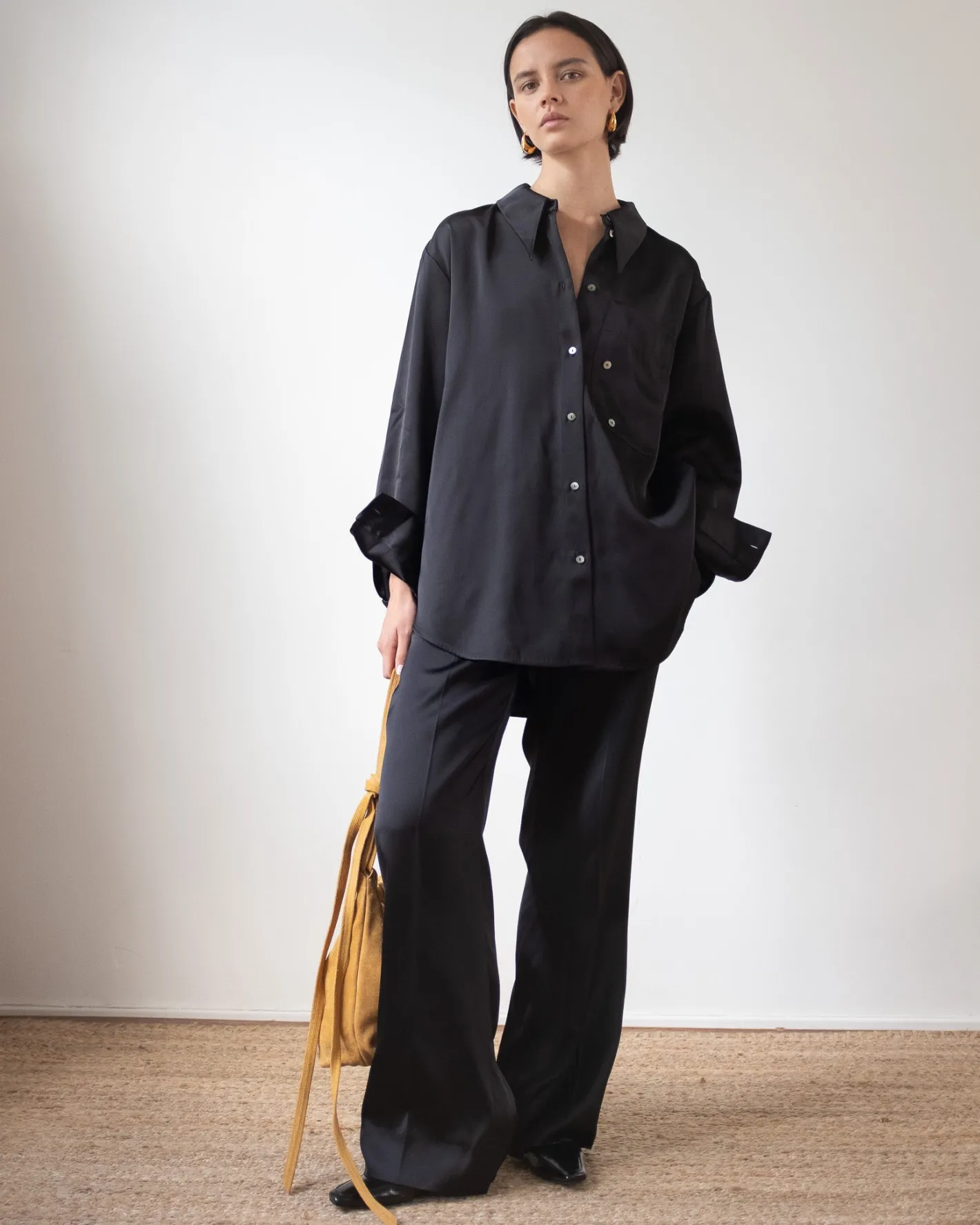 Clearance Ellis Shirt Duchesse Satin Black Shirts & Blouses | Clothing
