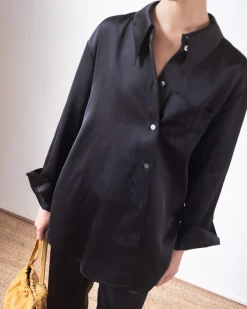 Clearance Ellis Shirt Duchesse Satin Black Shirts & Blouses | Clothing