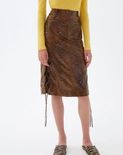 Discount Erin Skirt Faux Leather Croc Brown Skirts
