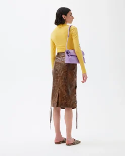 Discount Erin Skirt Faux Leather Croc Brown Skirts