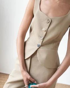 New Eunice Vest Cotton Silk Double-face Beige Shirts & Blouses | Clothing