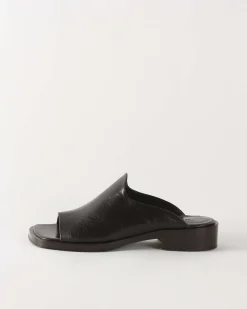 Sale Flat Mule Leather Black Flats
