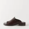 Sale Flat Mule Leather Brown Flats