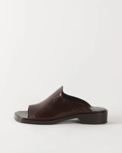 Sale Flat Mule Leather Brown Flats