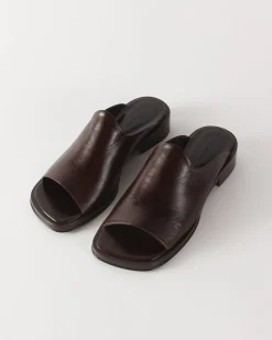 Sale Flat Mule Leather Brown Flats