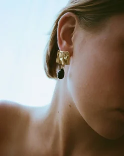 Best Folded Drop Earrings Gold Plated with Black Onyx Earrings