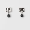 Outlet Folded Drop Earrings Silver Plated with Black Onyx Earrings