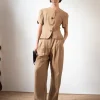 Sale Freya Trousers Viscose Linen Blend Caramel Trousers | Tailoring