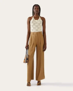 Sale Freya Trousers Viscose Linen Blend Caramel Trousers | Tailoring