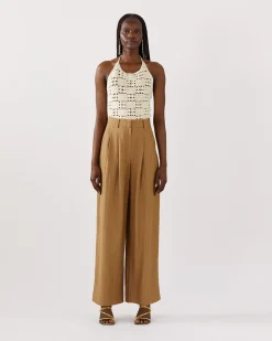 Sale Freya Trousers Viscose Linen Blend Caramel Trousers | Tailoring