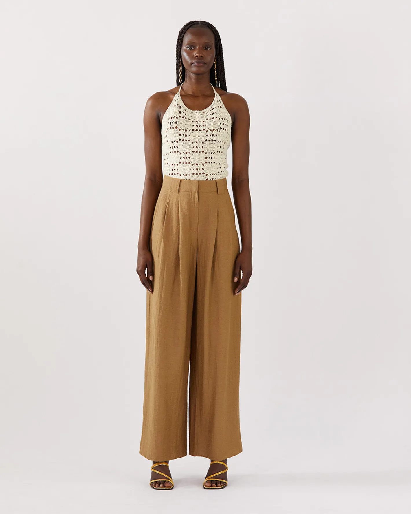 Sale Freya Trousers Viscose Linen Blend Caramel Trousers | Tailoring