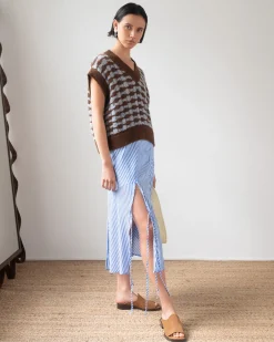 Sale Joey Skirt Satin Stripe Blue Skirts | Clothing
