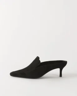 Online Kitten Mule Suede Black Heels