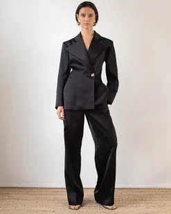 New Leila Blazer Duchesse Satin Black Tailoring | Jackets