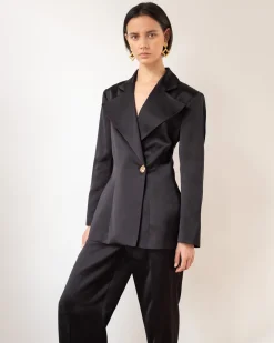 New Leila Blazer Duchesse Satin Black Tailoring | Jackets