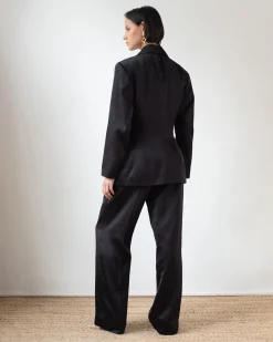 New Leila Blazer Duchesse Satin Black Tailoring | Jackets