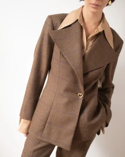 Online Leila Blazer Wool Check Brown Tailoring | Jackets