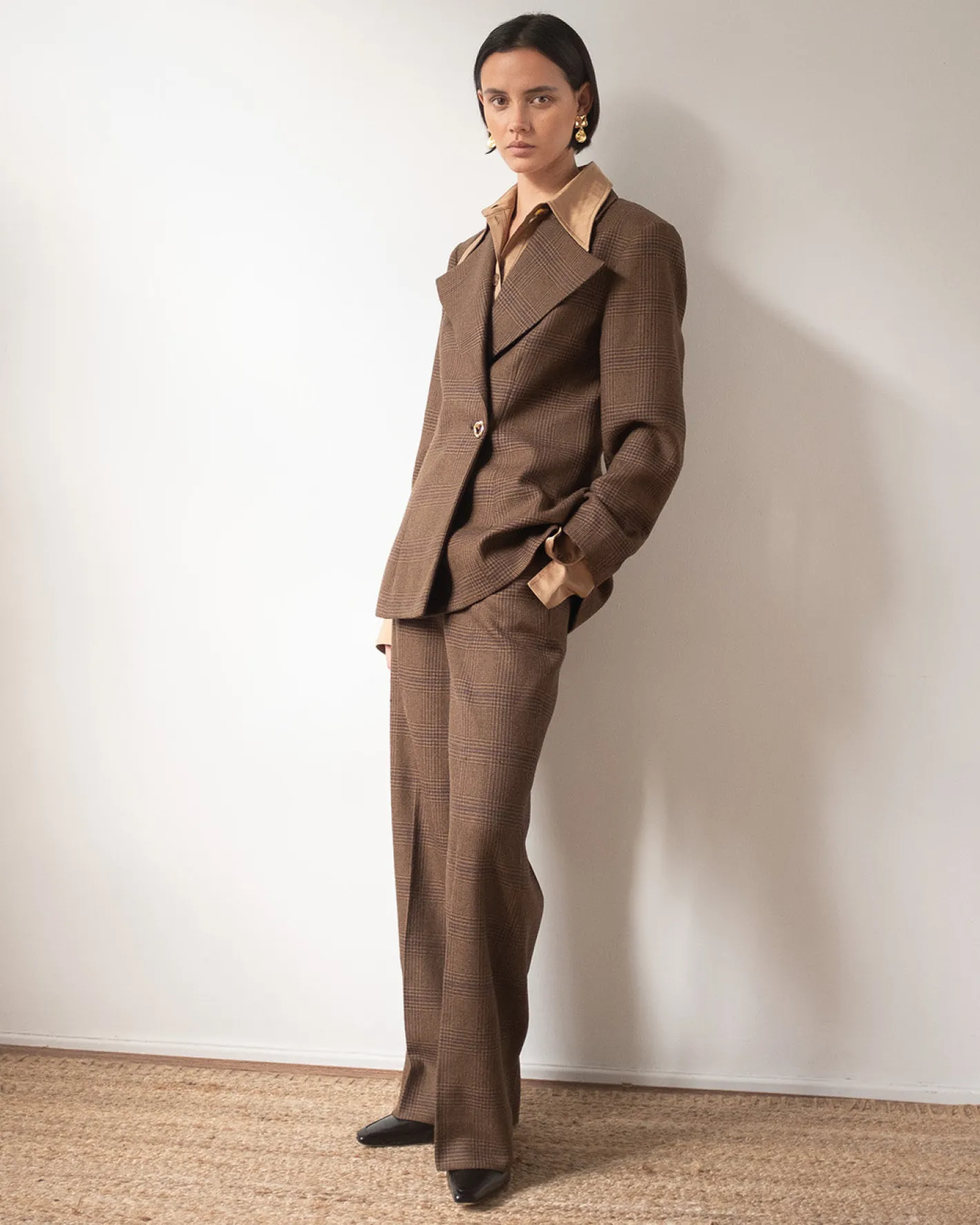 Online Leila Blazer Wool Check Brown Tailoring | Jackets