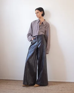 Clearance Linda Trousers Faux Leather Burgundy Trousers | Clothing