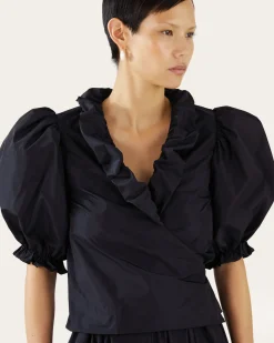 Outlet Luna Blouse Recycled Blend Taffeta Navy Shirts & Blouses | Clothing