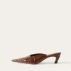 Online Mathilde Mule Leather Emboss Croc Brown Heels