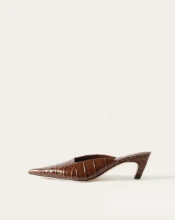 Online Mathilde Mule Leather Emboss Croc Brown Heels