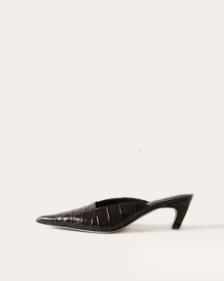 Hot Mathilde Mule Leather Emboss Croc Black Heels