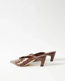 Online Mathilde Mule Leather Emboss Croc Brown Heels