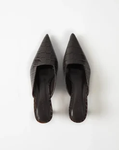 Hot Mathilde Mule Leather Emboss Croc Black Heels
