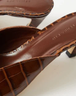 Online Mathilde Mule Leather Emboss Croc Brown Heels