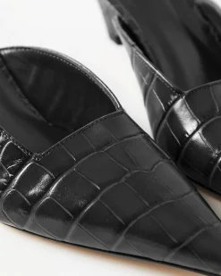 Hot Mathilde Mule Leather Emboss Croc Black Heels
