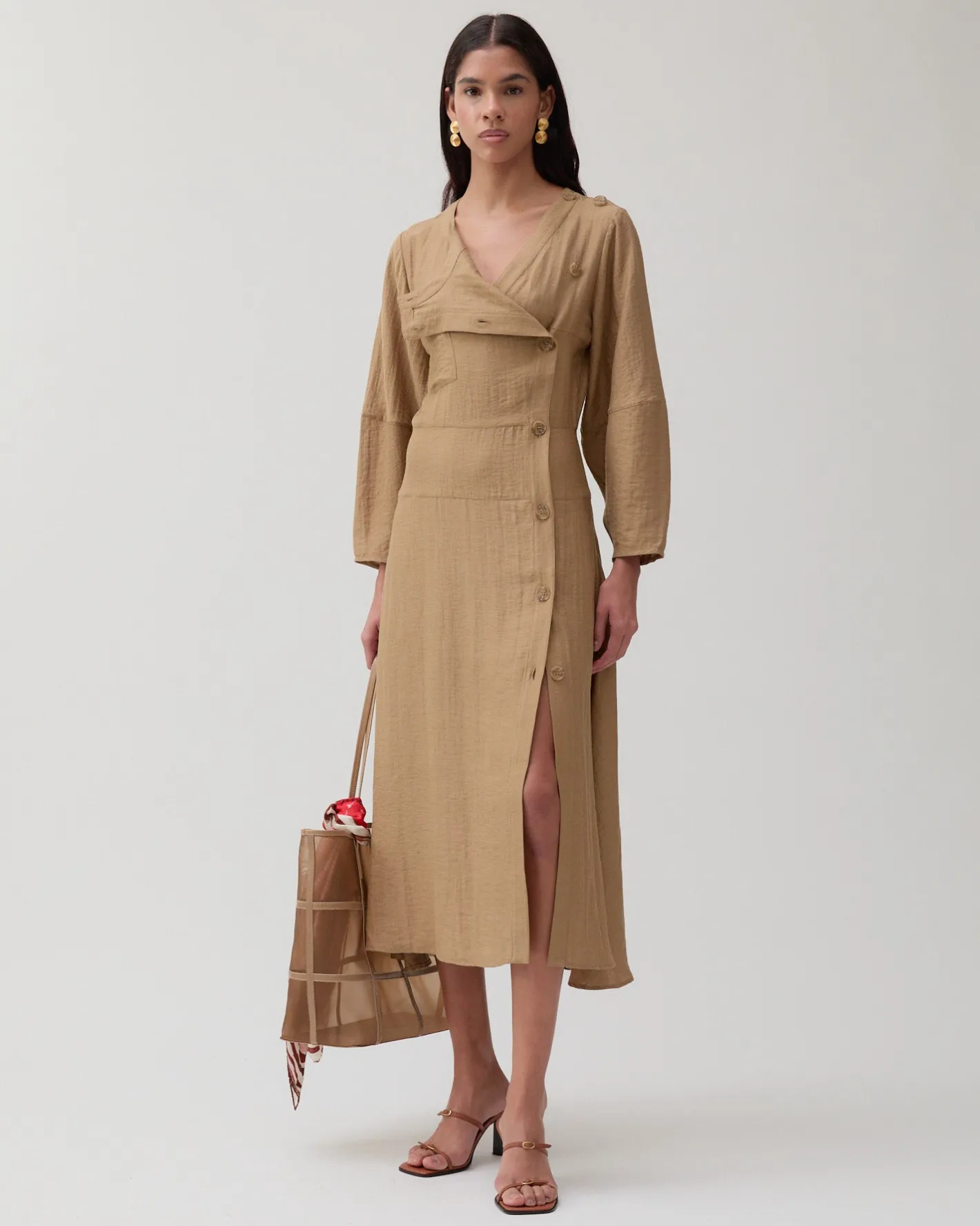 Sale Michaela Dress Viscose Linen Blend Caramel Dresses | Clothing