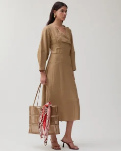 Sale Michaela Dress Viscose Linen Blend Caramel Dresses | Clothing